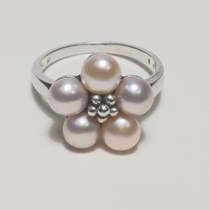 925 Silver Multi Colored Pearl Flower Ring Sz 7-3/4